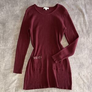 Notations Ribbed Embellished Mini Sweater Dress